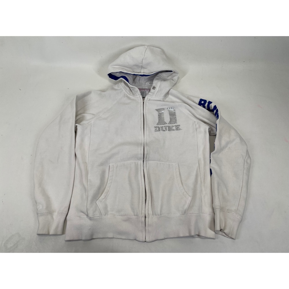 Duke Blue Devils Rhinestone Zip Up Hoodie College Classics White Womens Medium